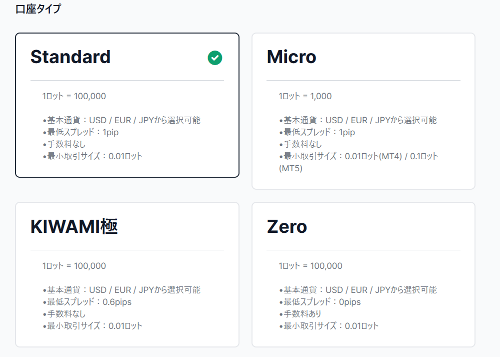 XM口座タイプの選択