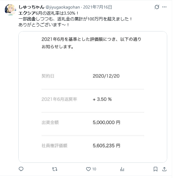 エクシア合同会社に関するX（Twitter）コメント