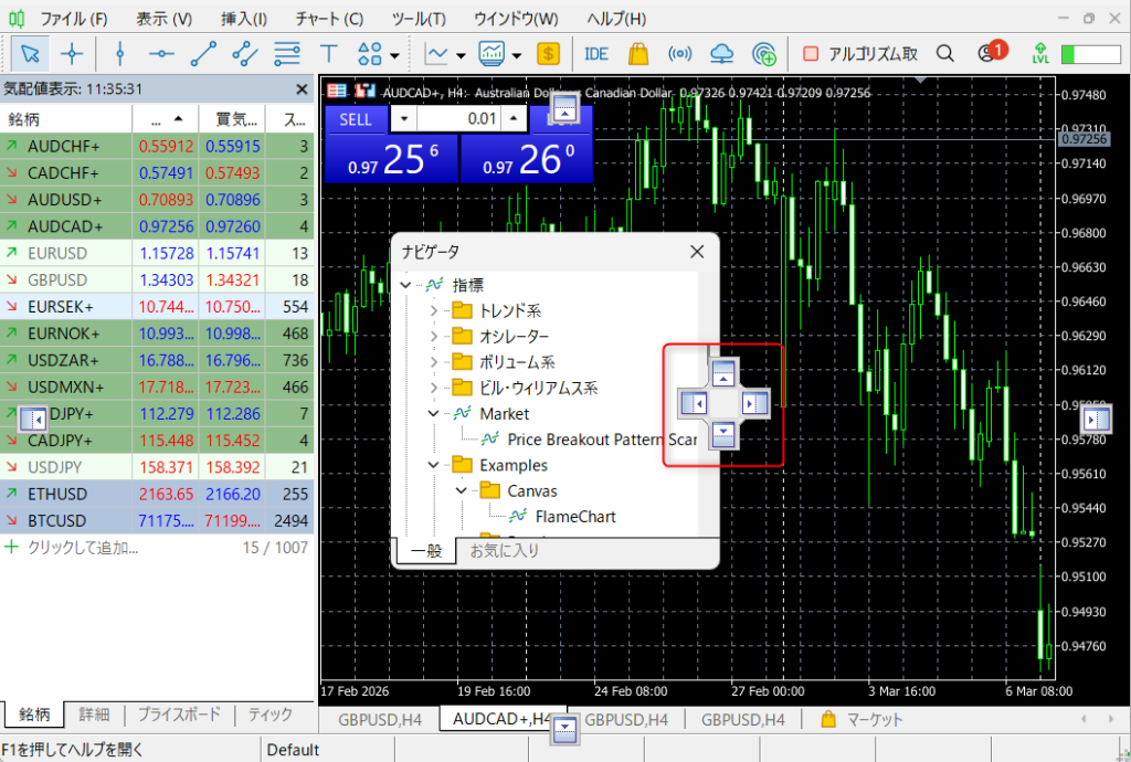 MT5の気配値表示・ナビゲータなどのウィンドウの位置の戻し方