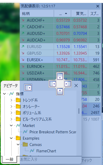 MT5の気配値表示・ナビゲータなどのウィンドウの位置の戻し方